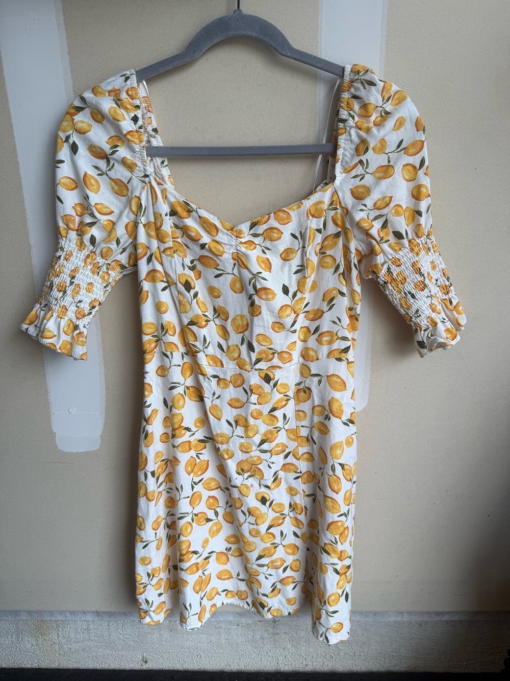 miami White Lemon-Print Puff Sleeve Mini Dress